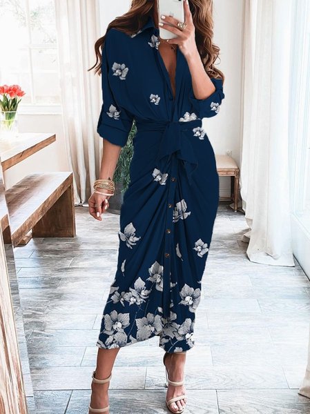 Maniche Lunghe Gonna Casuale, Blu, Maxi Dresses