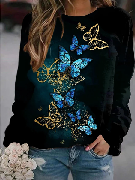 Maniche Lunghe Stampato Girocollo Casuale Felpa, Multicolore, T-Shirts
