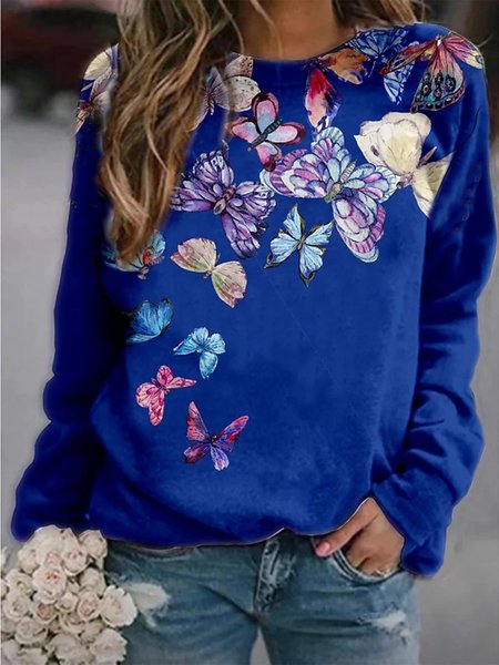 Crew Neck Casual Butterfly Sweatshirt, Blue, Sweatshirts & Hoodies
Crew Neck Casual Butterfly Sweatshirt, Blue, Sweatshirts & Hoodies