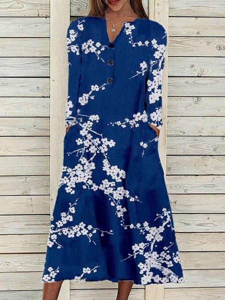 Crew Neck Casual Dresses, Purplish blue, Maxi Dresses