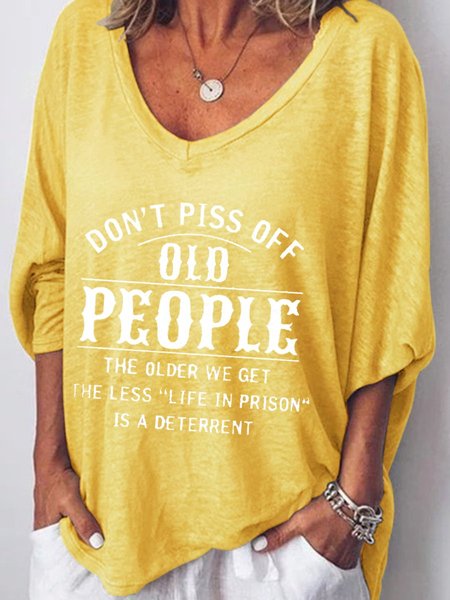 Don't Piss Old People T-shirt, Yellow, Long sleeves