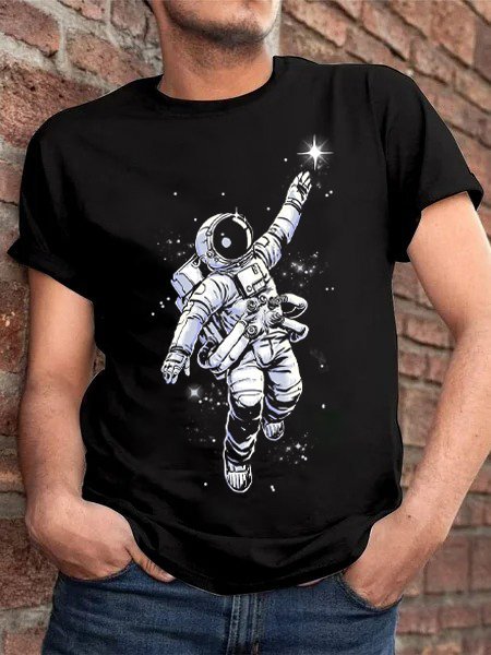 Space astronaut print Men's T-shirt, Black, T-shirts