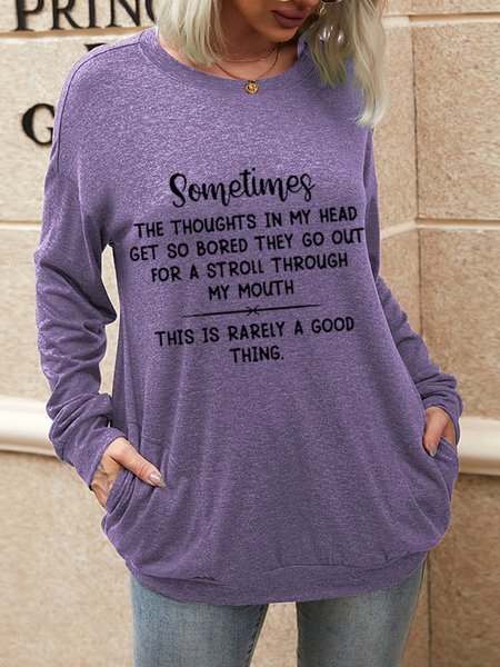 Sometimes The Thoughts In My Head Gets So Bored With Pockets Sweatshirt, Purple, Hoodies&Sweatshirts