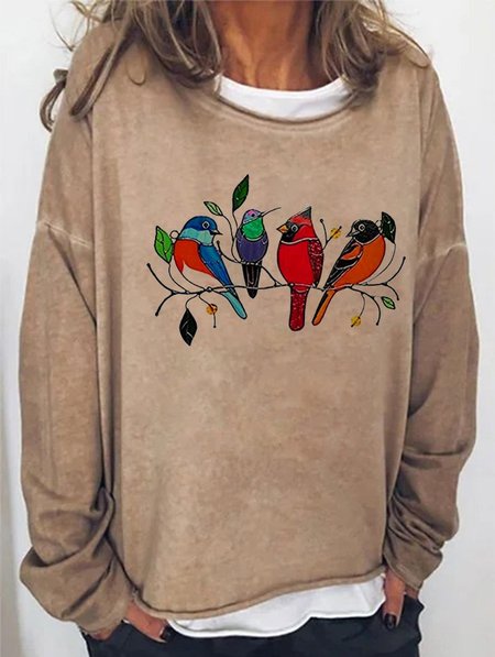 Casual Long sleeve bird print pullover & sweater, Light brown, Hoodies&Sweatshirts
Casual Long sleeve bird print pullover & sweater, Light brown, Hoodies&Sweatshirts