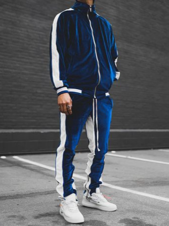 Casual Solid Coat With Pants Suits, Blue, Men's sets