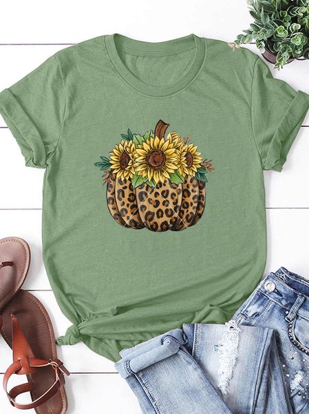 Casual and simple pumpkin floral print cotton round neck short-sleeved women T-shirt, Army green, T-shirts
Casual and simple pumpkin floral print cotton round neck short-sleeved women T-shirt, Army green, T-shirts