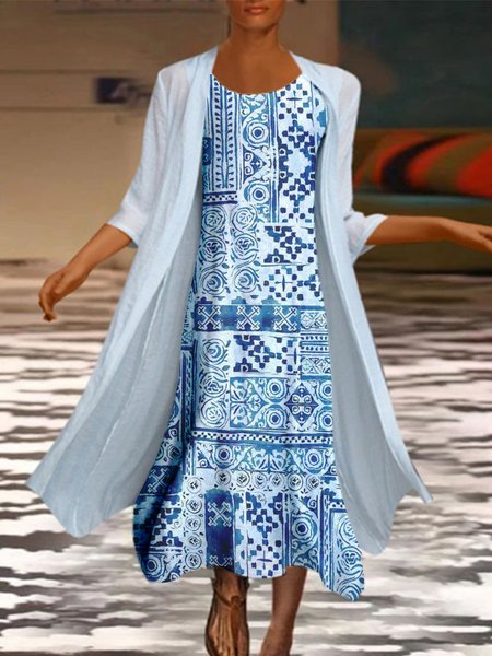 Casual Printed A-Line Round Neck 3/4 Sleeve Daily Casual Suits, Blue, Midi Dresses
Casual Printed A-Line Round Neck 3/4 Sleeve Daily Casual Suits, Blue, Midi Dresses