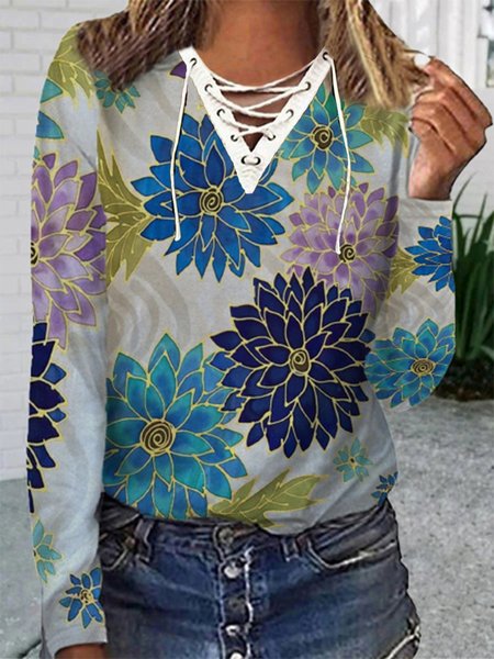 Vintage Floral Printed V Neck Long Sleeve Plus Size Casual Tops, Multicolor, T-Shirts
Vintage Floral Printed V Neck Long Sleeve Plus Size Casual Tops, Multicolor, T-Shirts