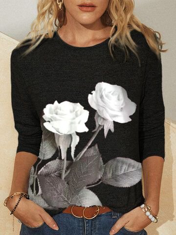 Long Sleeve Floral Shift Cotton-Blend Shirts & Tops, Black, Long sleeve tops
Long Sleeve Floral Shift Cotton-Blend Shirts & Tops, Black, Long sleeve tops