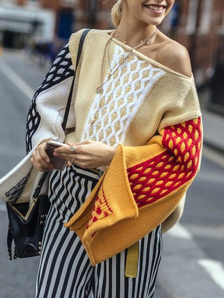 Acrylic Casual Long Sleeve Sweater, As picture, Pullovers