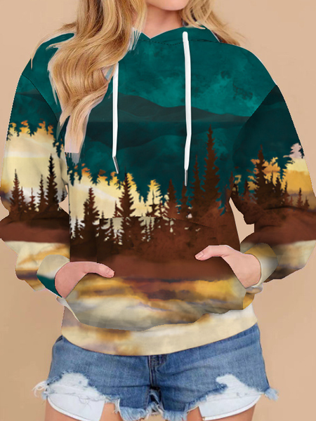 Pockets Ombre/Tie-Dye Casual Long Sleeve Sweatshirt, Green, Hoodies & Sweatshirts