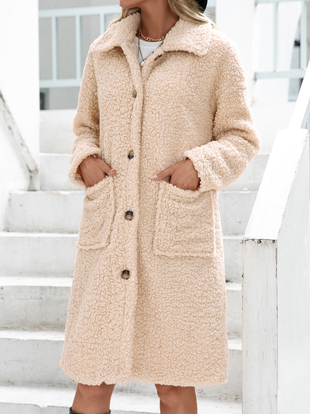 Long Sleeve Casual Shawl Collar Outerwear, Apricot, Coats