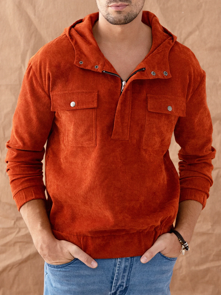 Fashion casual men's stand-up tie hooded sweater, Tan, Hoodies&Sweatshirts