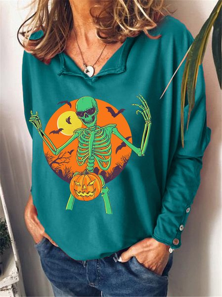 Halloween Casual Long Sleeve Sweatshirt, Green, Hoodies&Sweatshirts