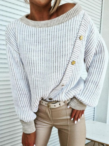 Plain Casual Sweater, Gray, Sweaters & Cardigans