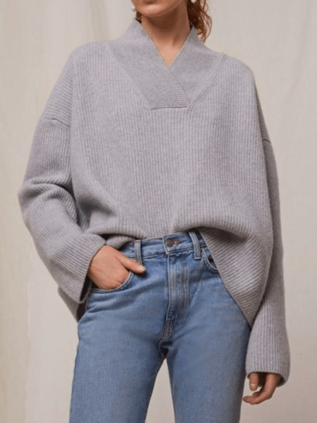 Fall A-line Silk-organza Simple V Neck Long Sleeve Casual Sweater, Light gray, Pullovers
Fall A-line Silk-organza Simple V Neck Long Sleeve Casual Sweater, Light gray, Pullovers