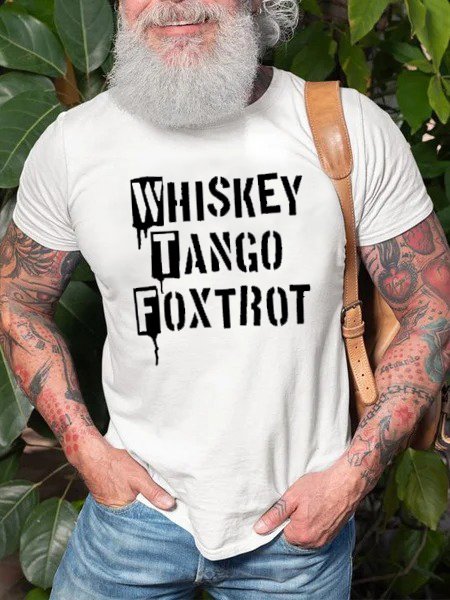 Whiskey,tango,foxtrot. Letter print round neck short-sleeved cotton T-shirt, White, T-shirts
Whiskey,tango,foxtrot. Letter print round neck short-sleeved cotton T-shirt, White, T-shirts