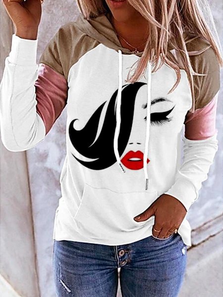 Floral-Print Cotton-Blend Hoodie Long Sleeve Shirts & Tops, White, Blouses & Shirts