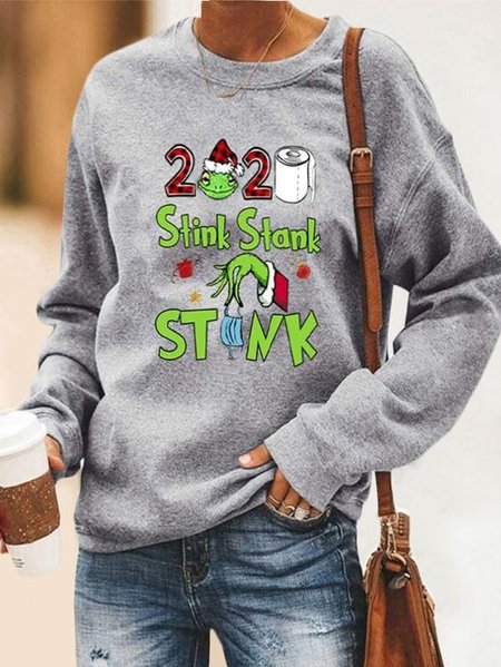 Stink Stank Stunk Graphic Women‘s Sweatshirt, Gray, Hoodies&Sweatshirts
