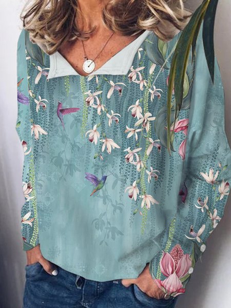 Floral Cotton-Blend Shift Sweatshirts, As picture, Hoodies&Sweatshirts