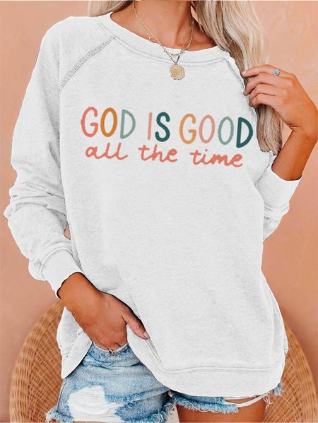 God Is Good All The Time Print Women Round Neck Long Sleeve Pullover, White, Hoodies&Sweatshirts
God Is Good All The Time Print Women Round Neck Long Sleeve Pullover, White, Hoodies&Sweatshirts