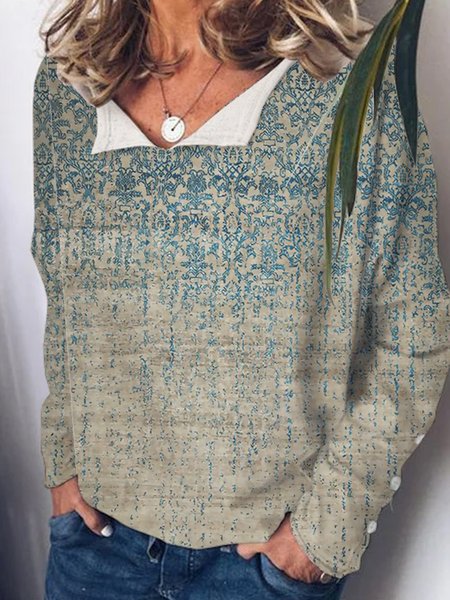 Long Sleeve Casual Floral Cotton-Blend Sweatshirts, As picture, Hoodies&Sweatshirts