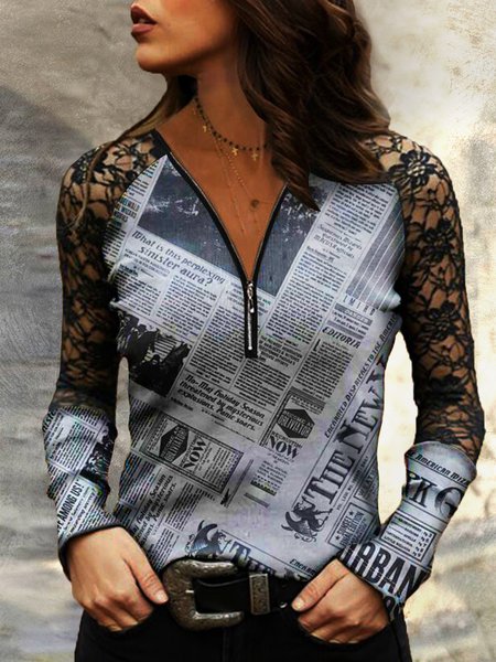 Shift Color-Block Long Sleeve Shirts & Tops, As picture, T-Shirts