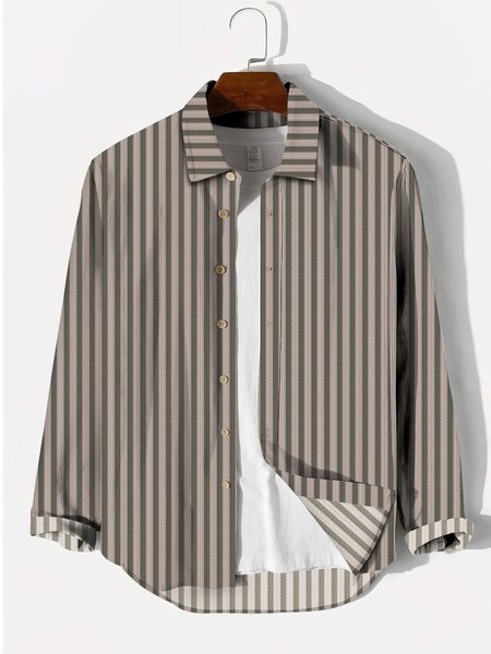 Shirt Collar Stripes Casual Shirts & Tops, As picture, Men's shirts