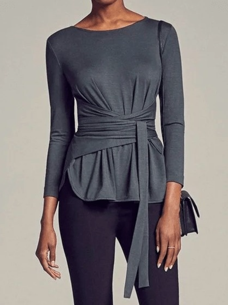 Fall Crew Neck A-line Long Sleeve Elegant Simple Lace-up Tops, As picture, Blouses and Shirts 
Fall Crew Neck A-line Long Sleeve Elegant Simple Lace-up Tops, As picture, Blouses and Shirts