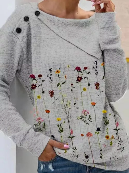 Shawl Collar Casual Shirts & Tops, Gray, Long sleeve tops
