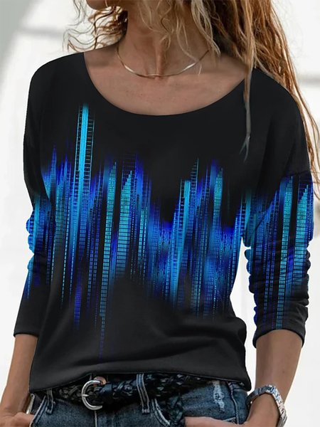 Long Sleeve Shift Floral-Print Geometric Shirts & Tops, Black, Long sleeve tops