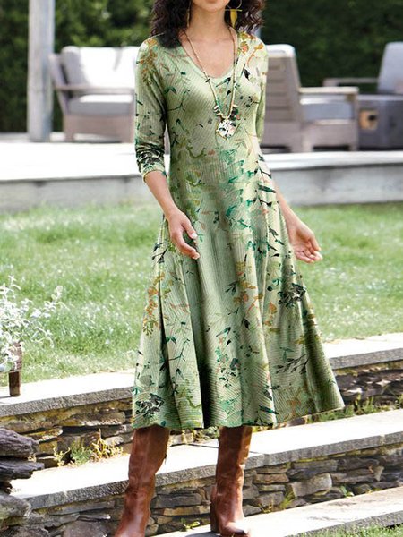 Cotton-Blend Floral A-Line Casual Dresses, As picture, Tie dye dress