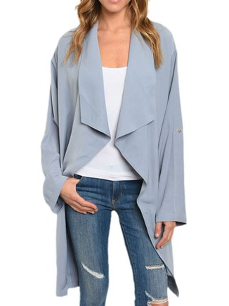 Pink Blue Plain Shift Long Sleeve Outerwear, Outerwear