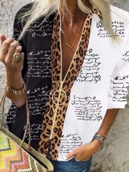 Letter V neck Casual Long Sleeve Shirts & Tops, As picture, Blouses & Shirts