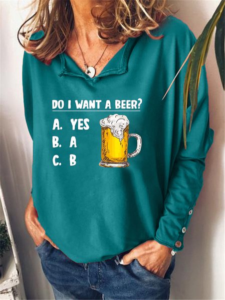 Casual and simple beer funny print lapel long-sleeved polyester cotton top, Green, Hoodies&Sweatshirts
Casual and simple beer funny print lapel long-sleeved polyester cotton top, Green, Hoodies&Sweatshirts