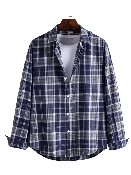 Shirt Collar Casual Shirts & Tops, Purplish blue, Men's shirts