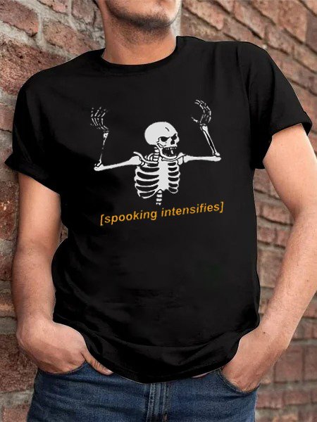 Casual and simple Halloween skull print round neck short-sleeved cotton T-shirt, Black, T-shirts
Casual and simple Halloween skull print round neck short-sleeved cotton T-shirt, Black, T-shirts