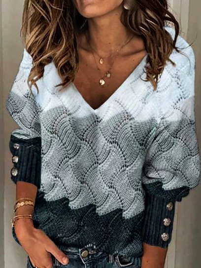 Long Sleeve V Neck Sweater, As picture, Sweaters & Cardigans