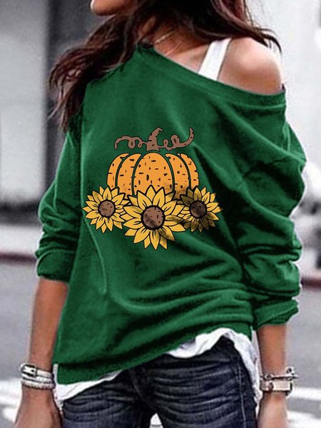 Printed Long Sleeve Shift Sweatshirt, Green, Hoodies & Sweatshirts