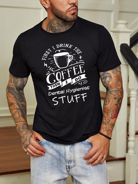 Casual and simple fun printed round neck short-sleeved cotton T-shirt, Black, T-shirts
Casual and simple fun printed round neck short-sleeved cotton T-shirt, Black, T-shirts