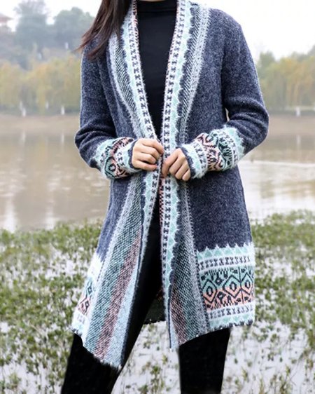 Holiday Tribal Shift Acrylic Outerwear, Navyblue, Coats