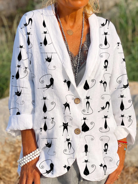 Long Sleeve Cotton Shawl Collar Outerwear, White, Outerwear