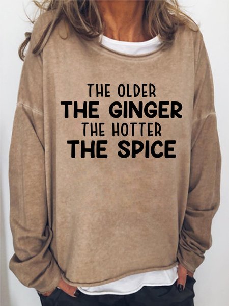 The Older The Ginger Women‘s Cotton-Blend Casual Sweatshirt, Light brown, Hoodies&Sweatshirts