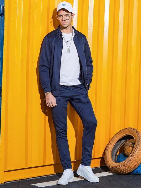 Solid sports jacket casual loose trousers sport two-piece set, Deep blue, Two-pieces
Solid sports jacket casual loose trousers sport two-piece set, Deep blue, Two-pieces