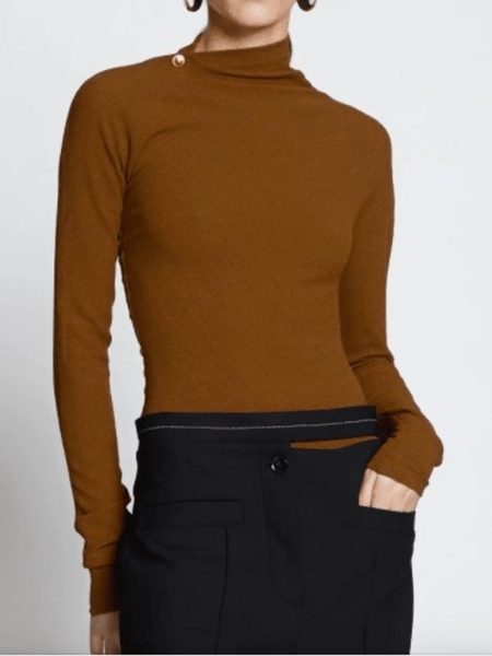 Fall Long Sleeve Asymmetric Sheath Stand Collar Simple Tops, Brown, Blouses and Shirts