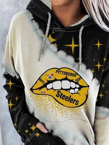 Tie-Dye Lip Pattern Printed Ladies Hoodie, As picture, Hoodies&Sweatshirts