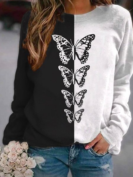 Casual Cotton-Blend Crew Neck Butterfly Sweatshirt, Black-white, Hoodies & Sweatshirts
Casual Cotton-Blend Crew Neck Butterfly Sweatshirt, Black-white, Hoodies & Sweatshirts