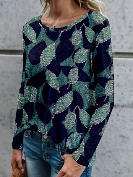 Casuale Maniche Lunghe Top, Verde, Blouses & Shirts