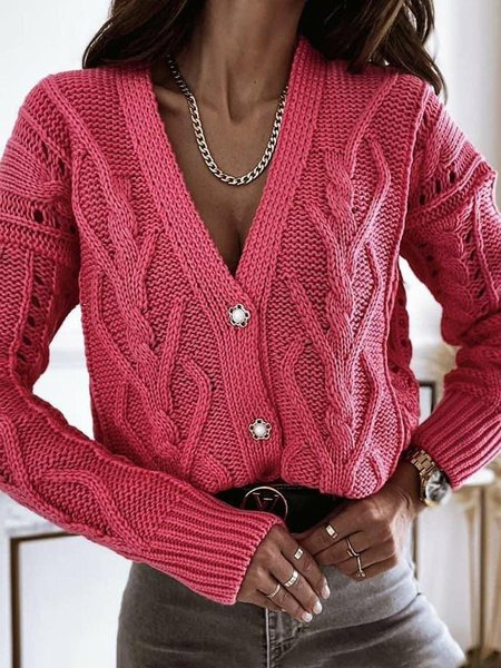Long Sleeve Cotton-Blend Shift Casual Outerwear, Deep pink, Coats & Jackets