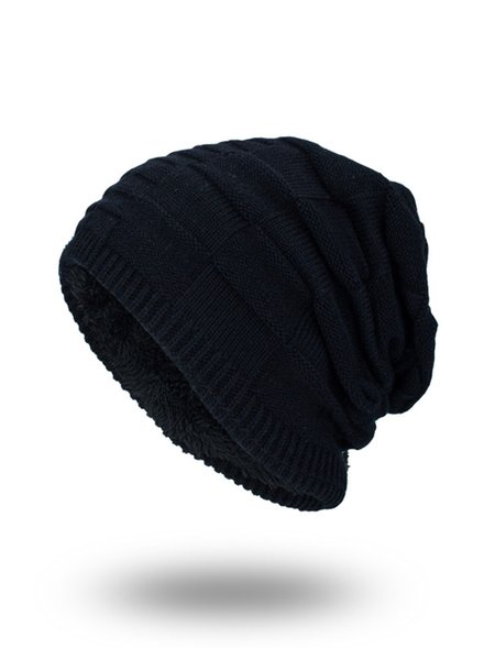 Retro Casual Plaid Knitted Hat, Black, Men's Accessories